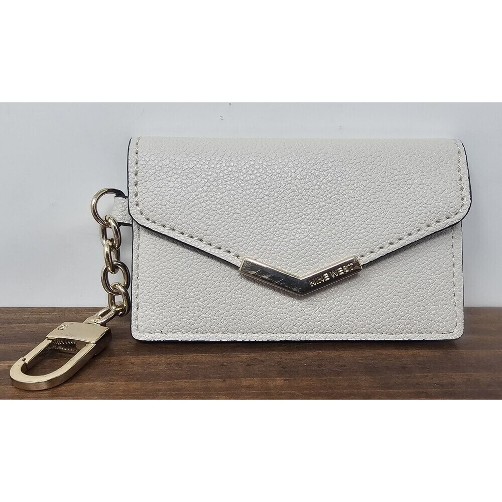 Nine West Off White Gold Accents Card Holder Keychain Faux Leather Snap Closure